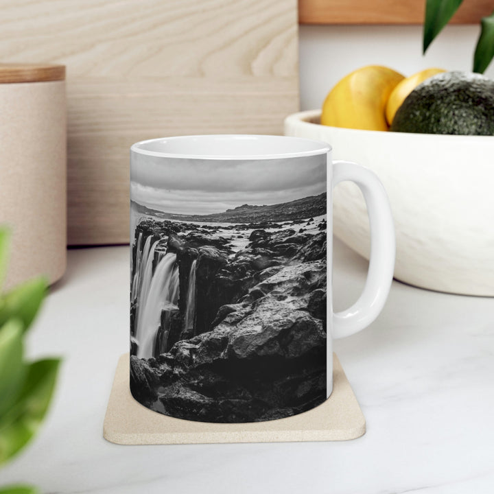 Selfoss in Black and White - Ceramic Mug 11oz - Visiting This World