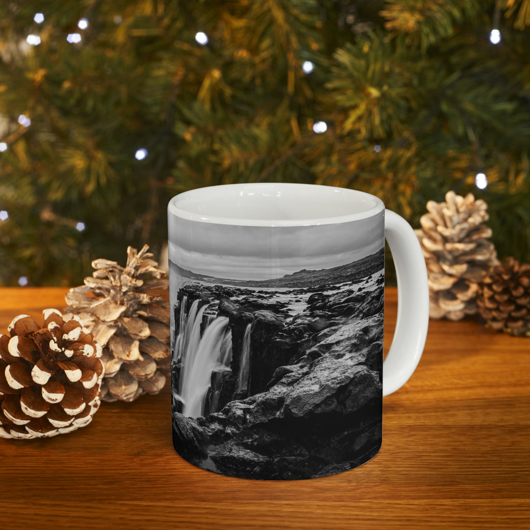 Selfoss in Black and White - Ceramic Mug 11oz - Visiting This World