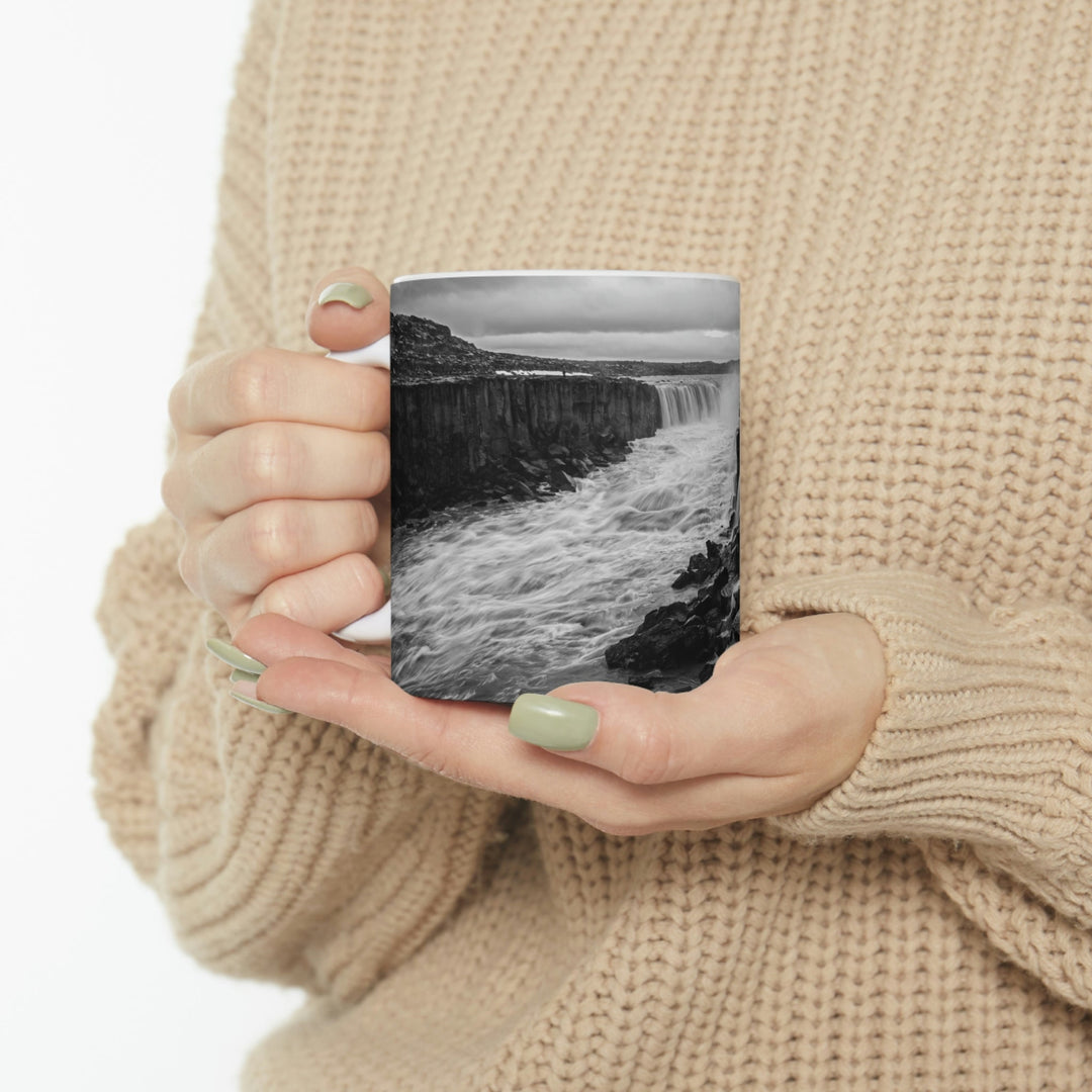 Selfoss in Black and White - Ceramic Mug 11oz - Visiting This World