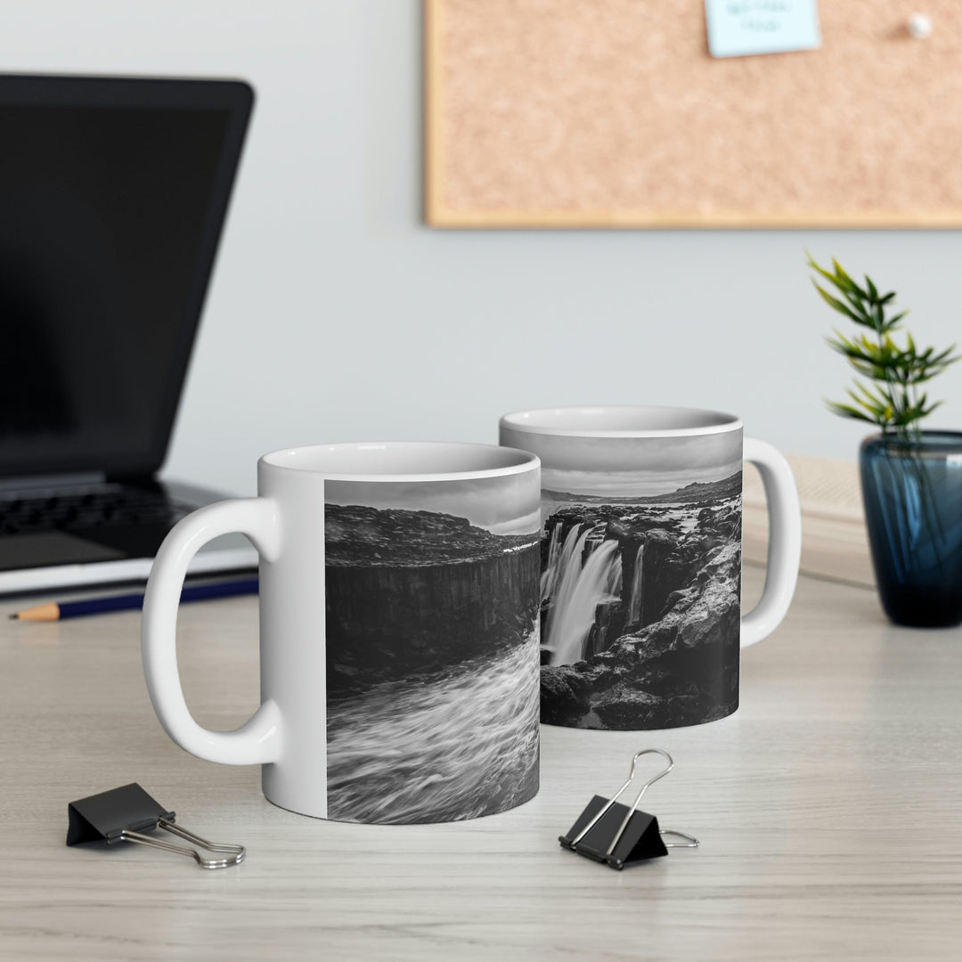 Selfoss in Black and White - Ceramic Mug 11oz - Visiting This World