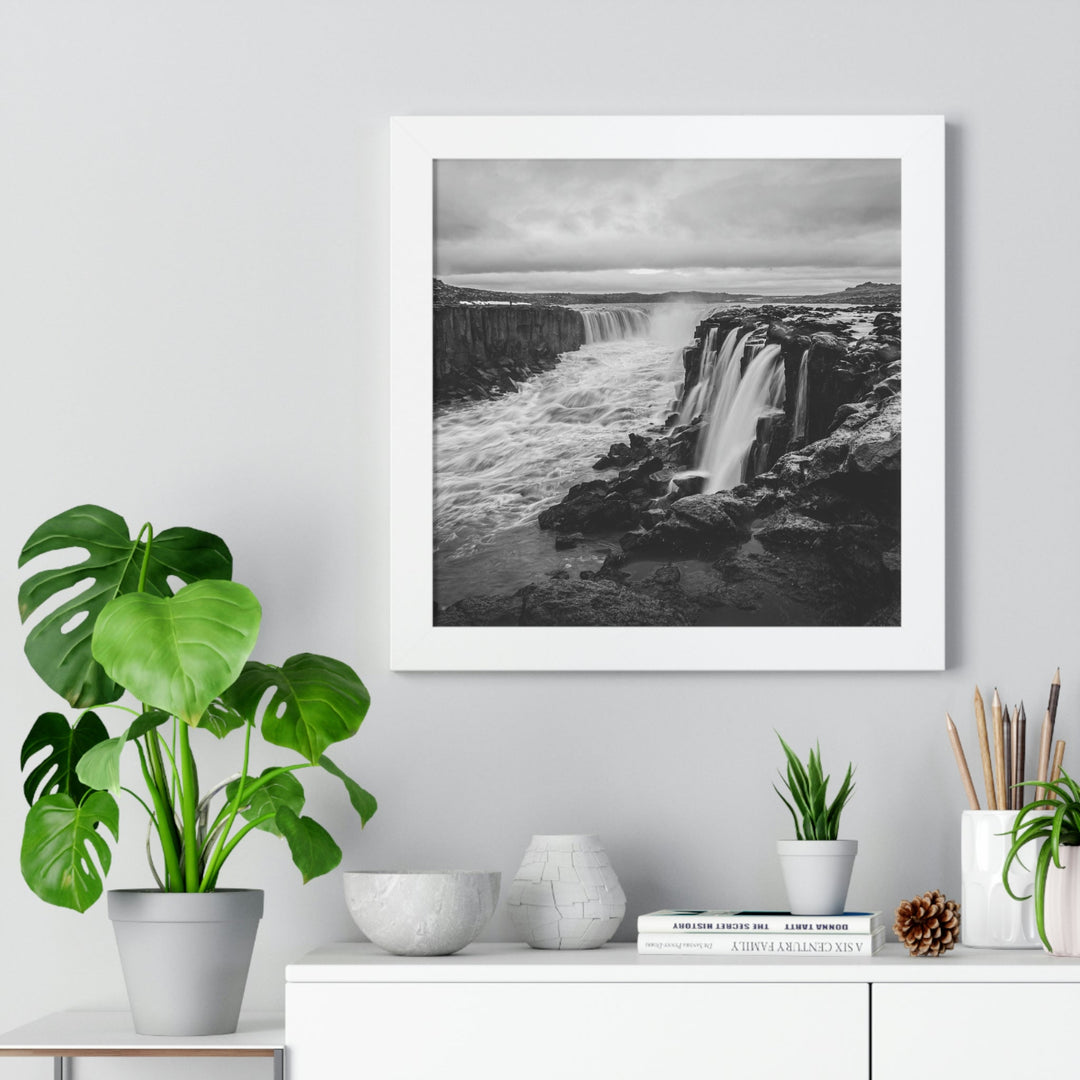 Selfoss in Black and White - Framed Print - Visiting This World