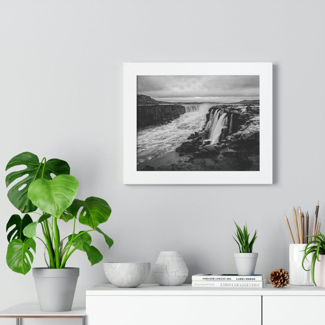 Selfoss in Black and White - Framed Print - Visiting This World