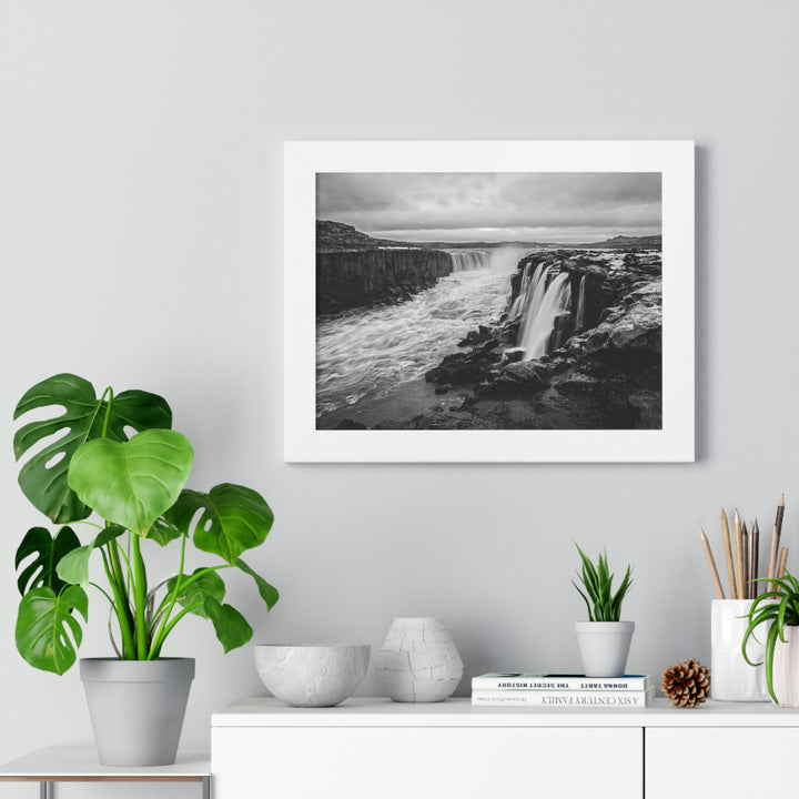 Selfoss in Black and White - Framed Print - Visiting This World