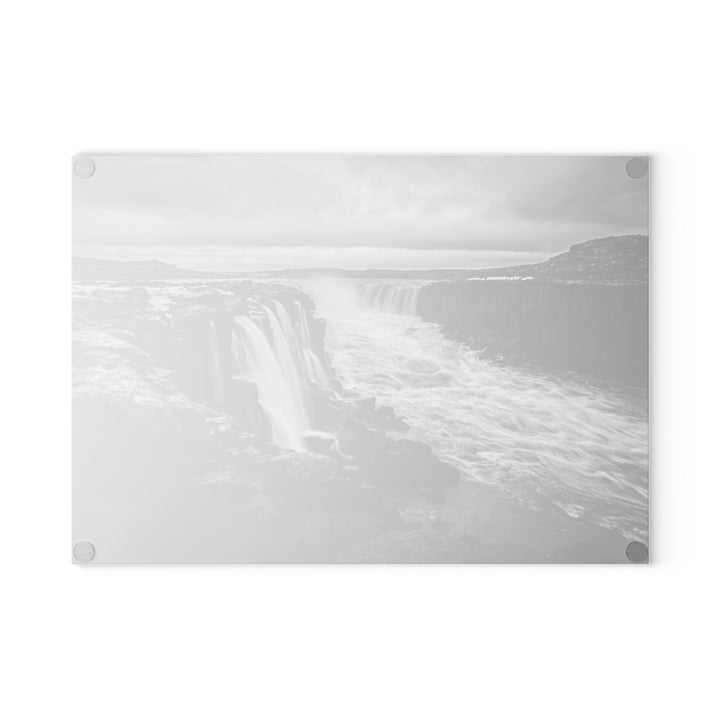 Selfoss in Black and White - Glass Cutting Board - Visiting This World