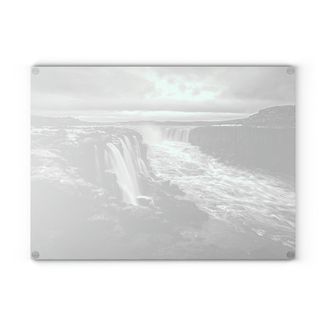 Selfoss in Black and White - Glass Cutting Board - Visiting This World