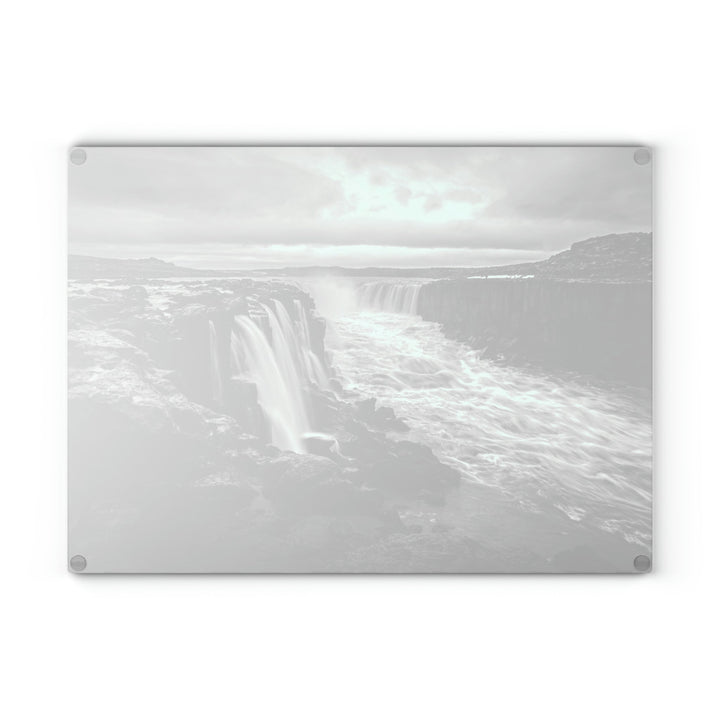 Selfoss in Black and White - Glass Cutting Board - Visiting This World