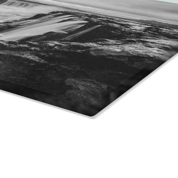 Selfoss in Black and White - Glass Cutting Board - Visiting This World