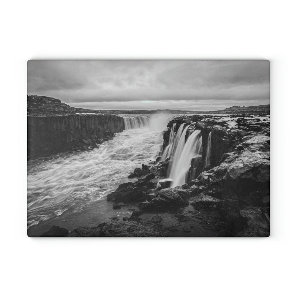 Selfoss in Black and White - Glass Cutting Board - Visiting This World