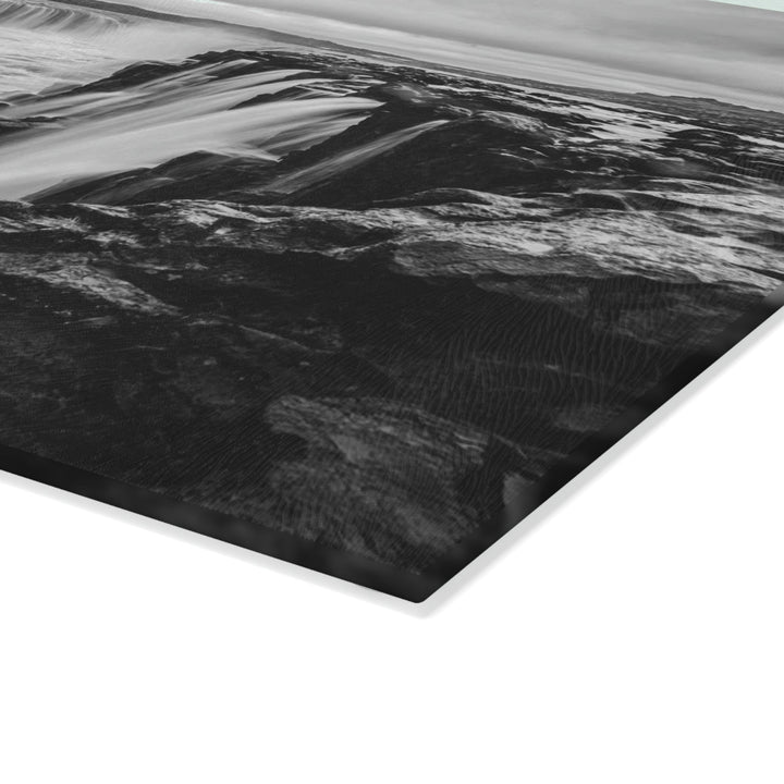 Selfoss in Black and White - Glass Cutting Board - Visiting This World