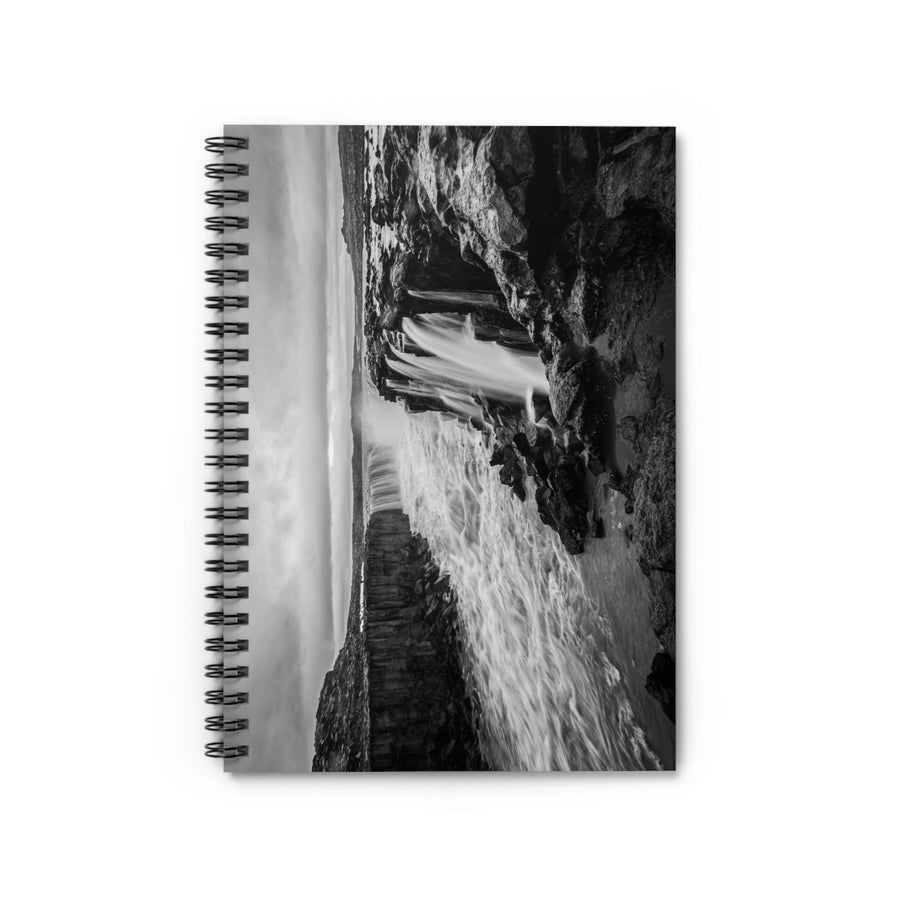 Selfoss in Black and White - Spiral Ruled Line Notebook - Visiting This World