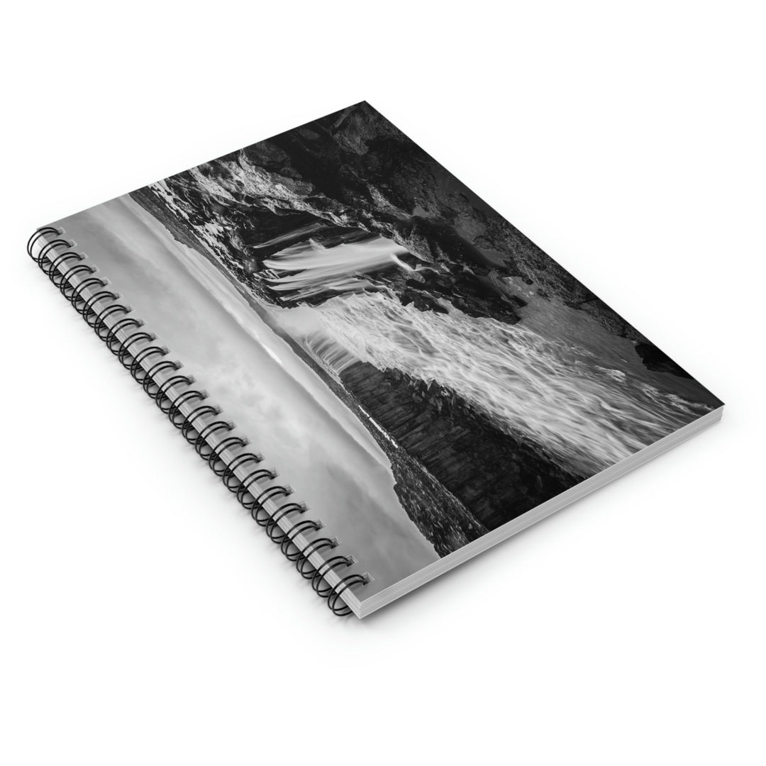 Selfoss in Black and White - Spiral Ruled Line Notebook - Visiting This World