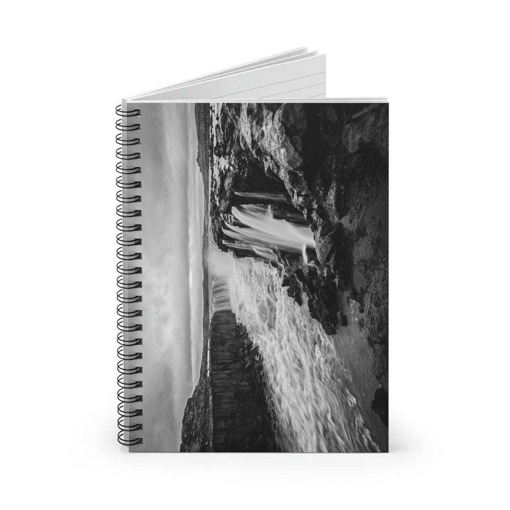 Selfoss in Black and White - Spiral Ruled Line Notebook - Visiting This World