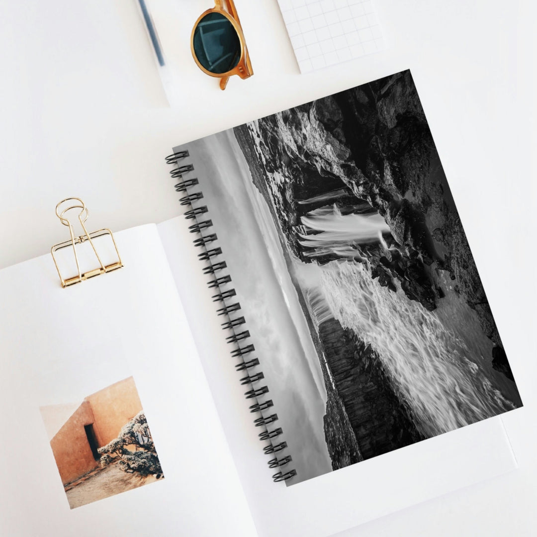 Selfoss in Black and White - Spiral Ruled Line Notebook - Visiting This World