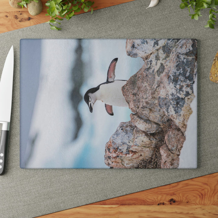 Stretched Penguin - Glass Cutting Board - Visiting This World