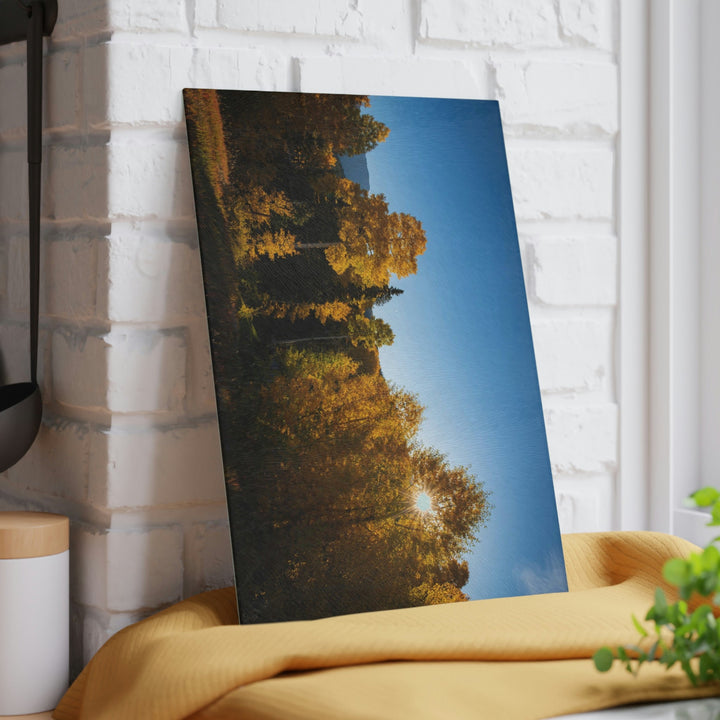 Sun Through the Aspens - Glass Cutting Board - Visiting This World