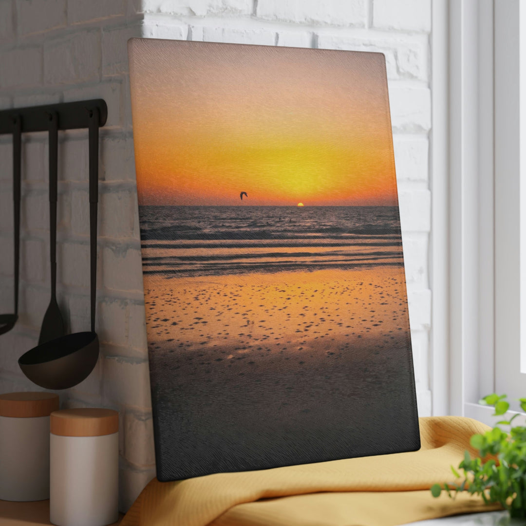 Sunrise on the Sea - Glass Cutting Board - Visiting This World