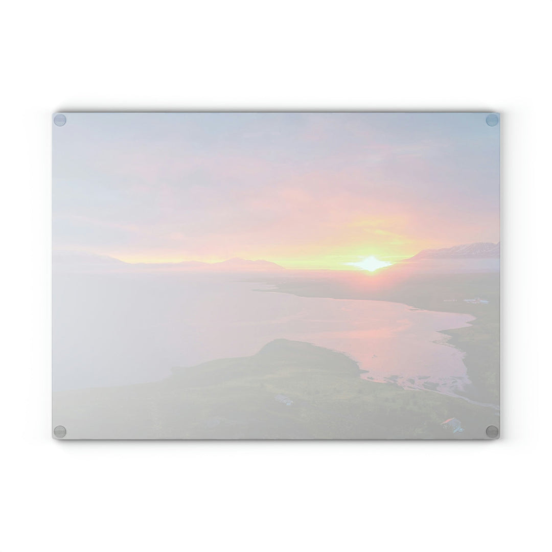 Sunset Over the Fjord Part 1 - Glass Cutting Board - Visiting This World