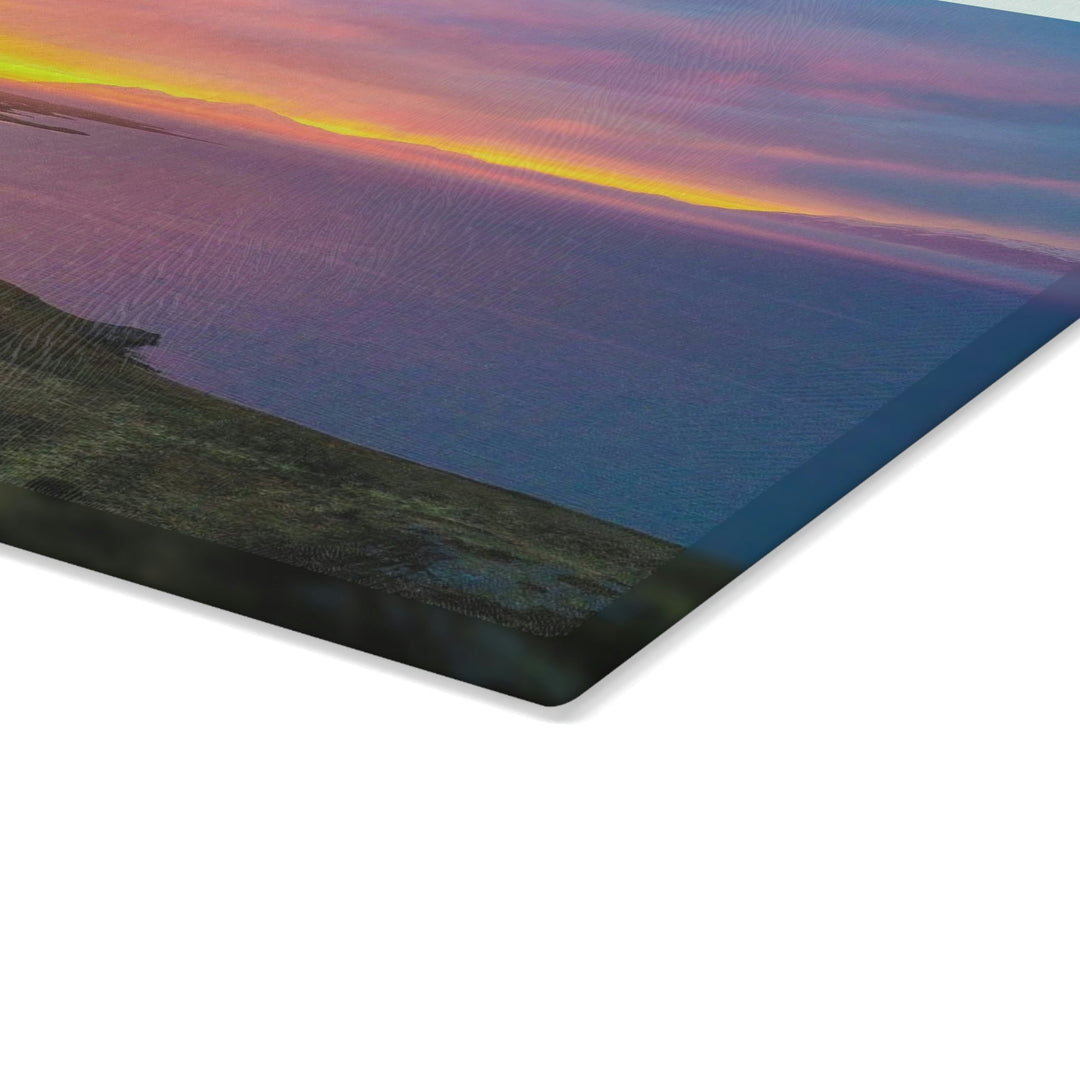 Sunset Over the Fjord Part 1 - Glass Cutting Board - Visiting This World