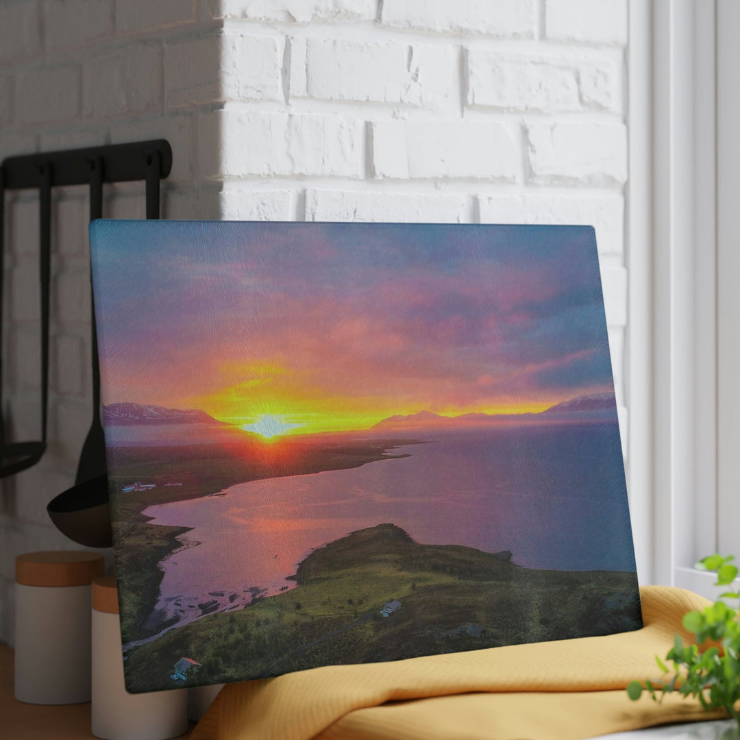 Sunset Over the Fjord Part 1 - Glass Cutting Board - Visiting This World