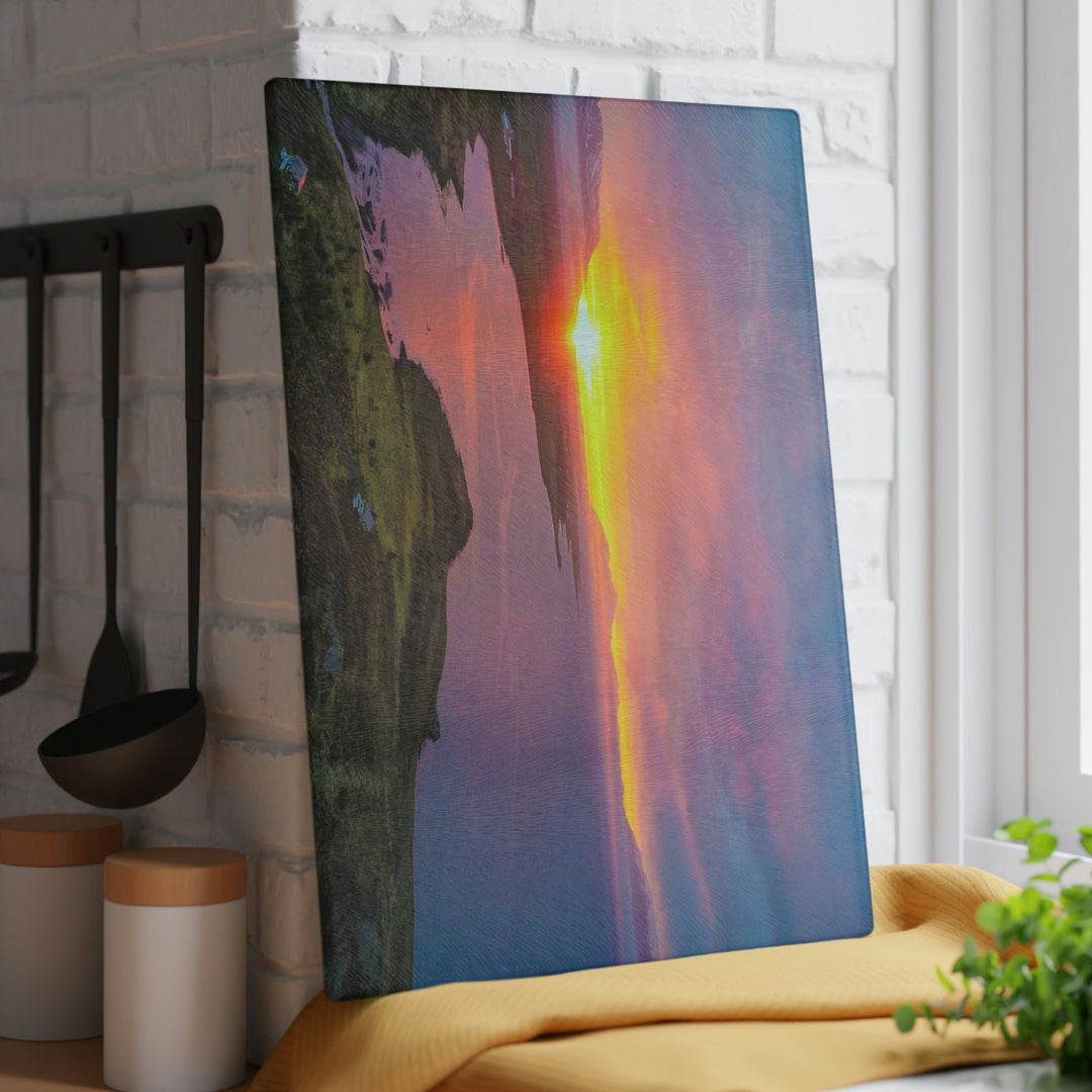 Sunset Over the Fjord Part 1 - Glass Cutting Board - Visiting This World