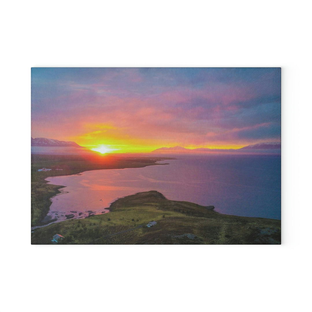 Sunset Over the Fjord Part 1 - Glass Cutting Board - Visiting This World