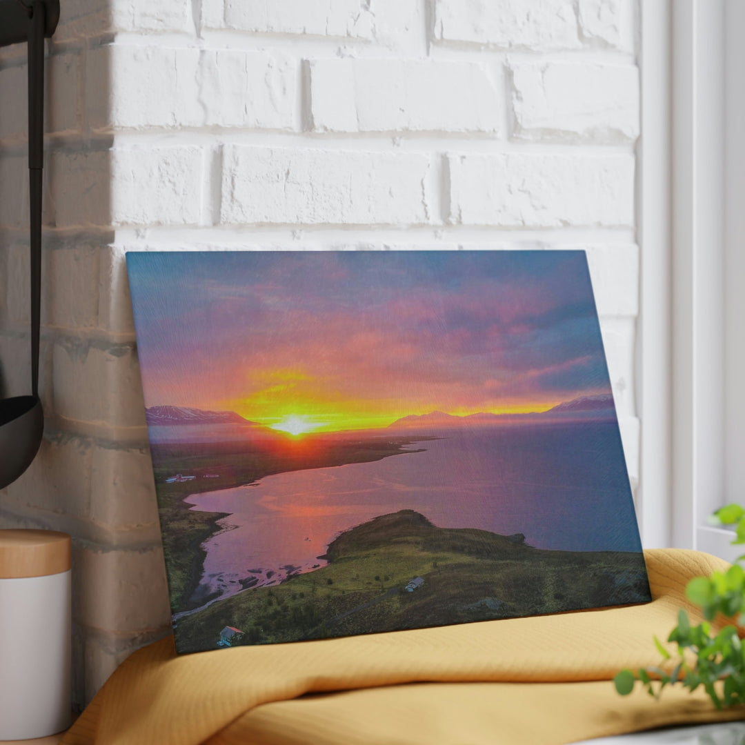 Sunset Over the Fjord Part 1 - Glass Cutting Board - Visiting This World