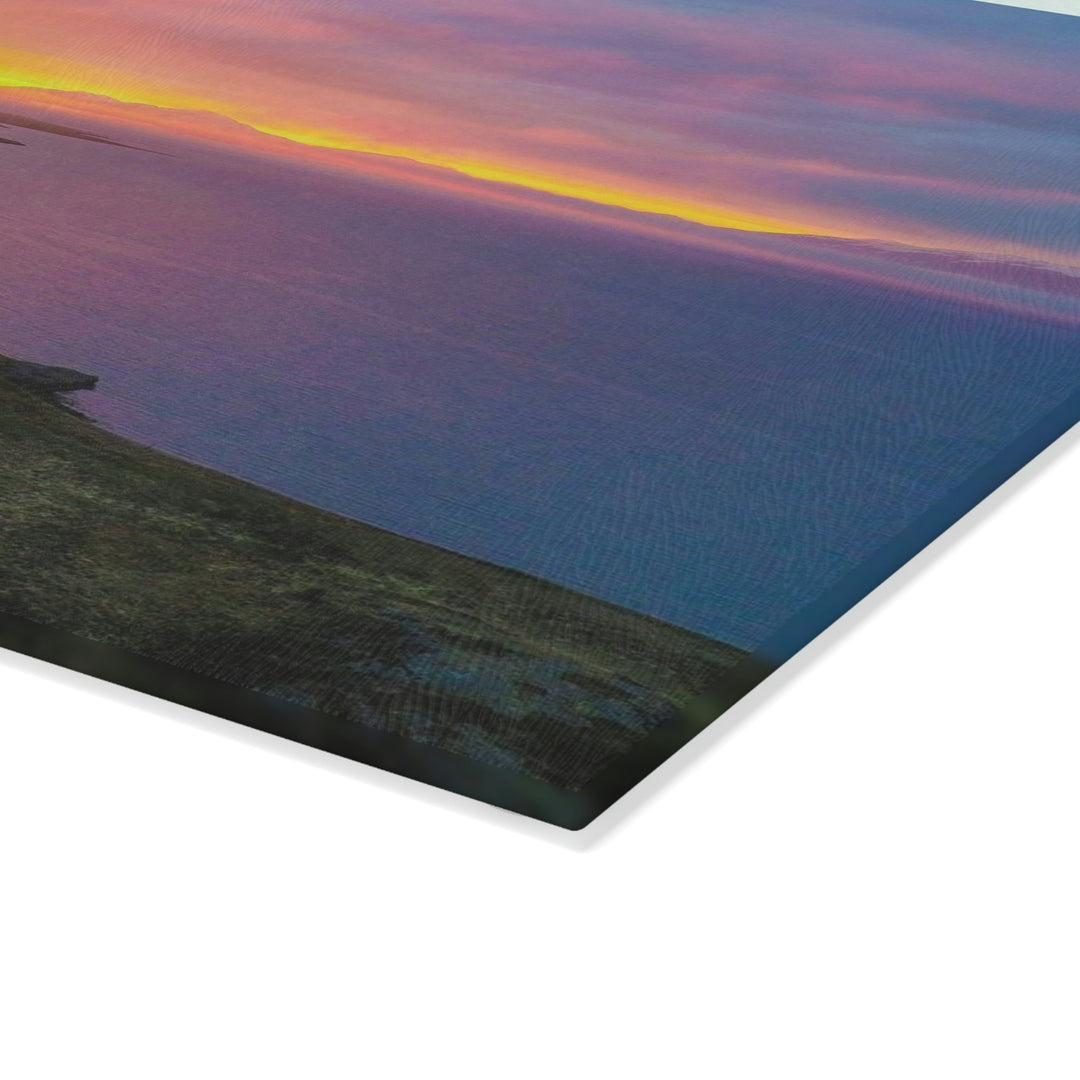 Sunset Over the Fjord Part 1 - Glass Cutting Board - Visiting This World