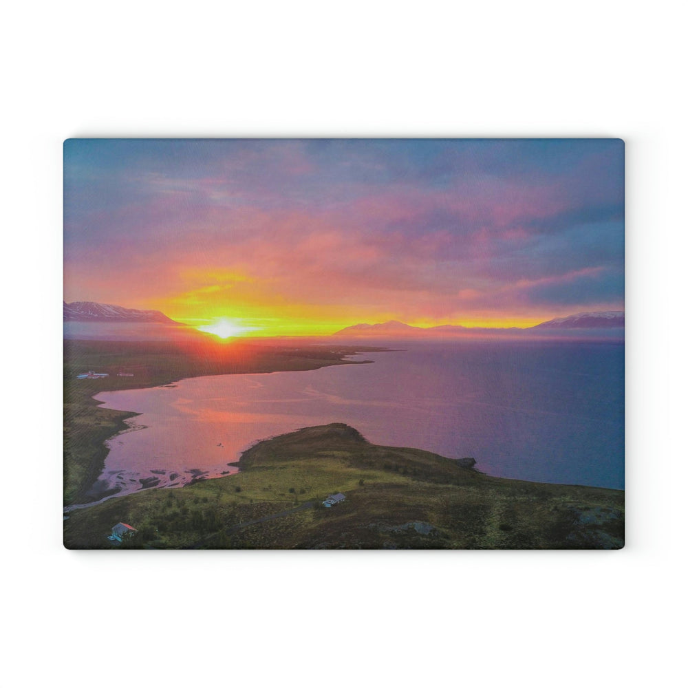 Sunset Over the Fjord Part 1 - Glass Cutting Board - Visiting This World