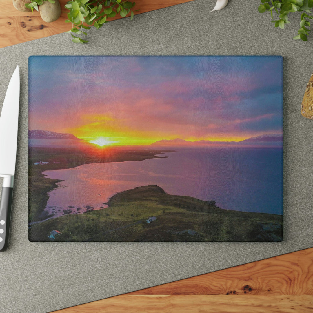 Sunset Over the Fjord Part 1 - Glass Cutting Board - Visiting This World