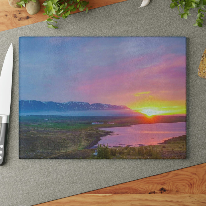 Sunset Over the Fjord Part 2 - Glass Cutting Board - Visiting This World