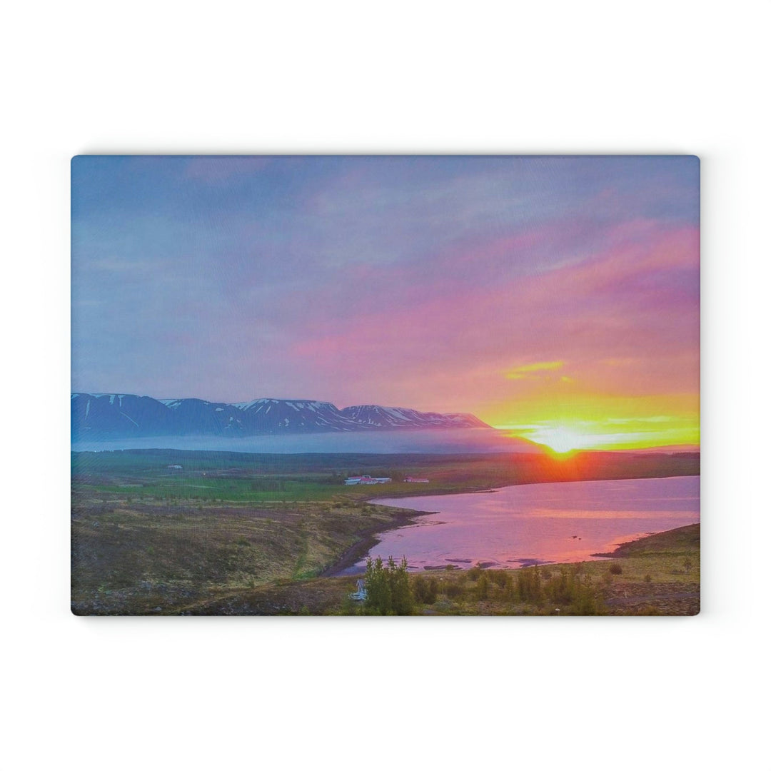 Sunset Over the Fjord Part 2 - Glass Cutting Board - Visiting This World