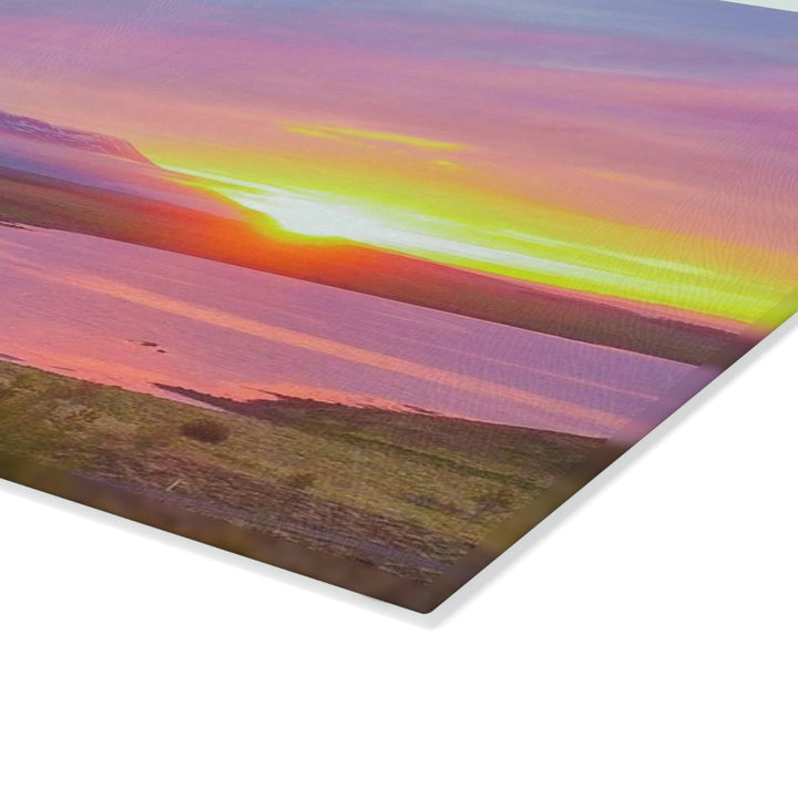 Sunset Over the Fjord Part 2 - Glass Cutting Board - Visiting This World