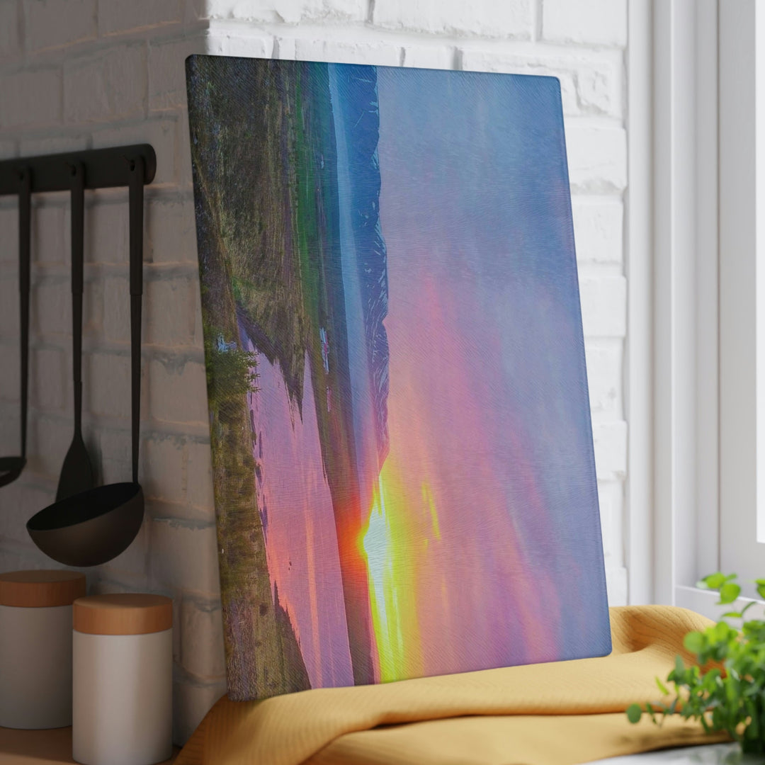 Sunset Over the Fjord Part 2 - Glass Cutting Board - Visiting This World