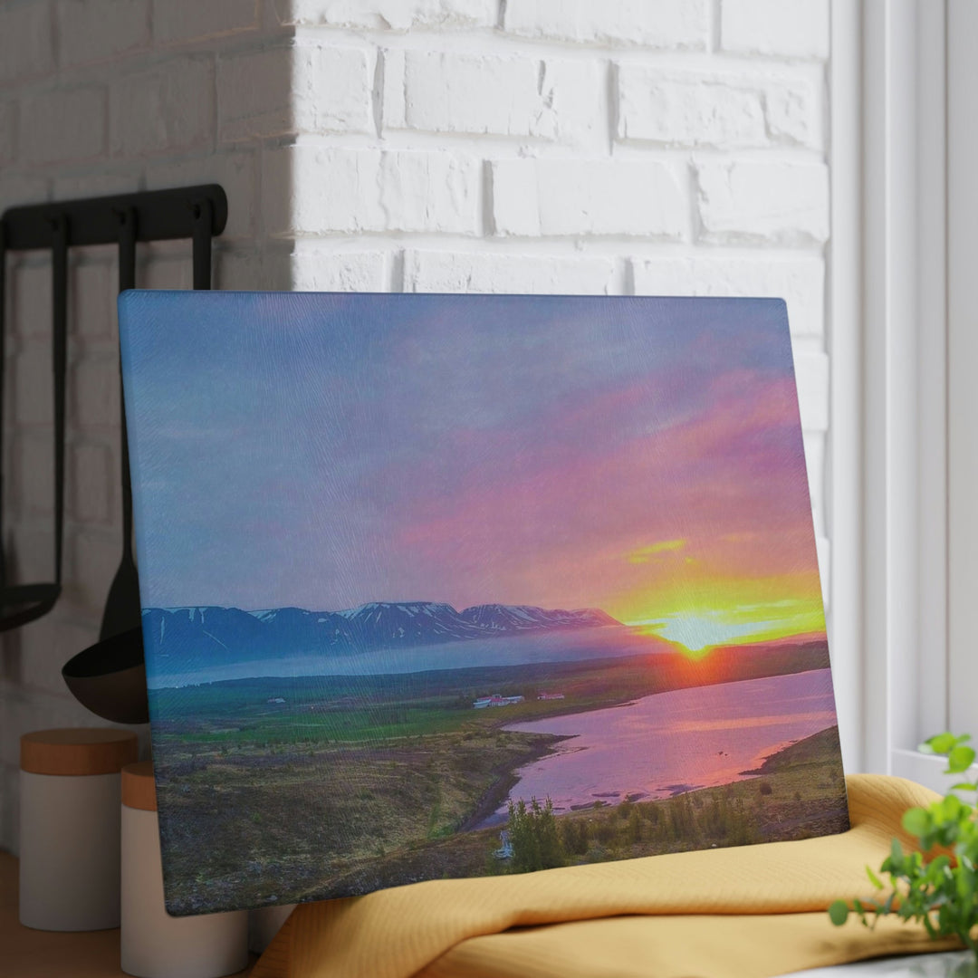 Sunset Over the Fjord Part 2 - Glass Cutting Board - Visiting This World