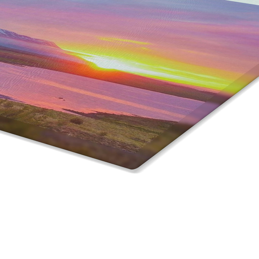 Sunset Over the Fjord Part 2 - Glass Cutting Board - Visiting This World