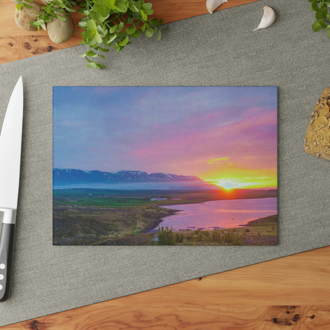 Sunset Over the Fjord Part 2 - Glass Cutting Board - Visiting This World