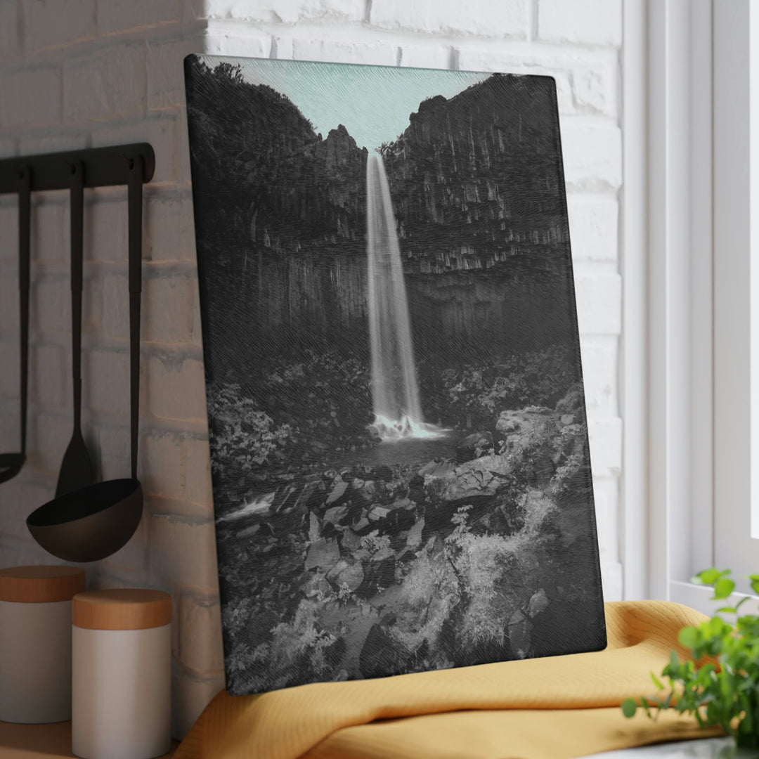 Svartifoss in Black and White - Glass Cutting Board - Visiting This World