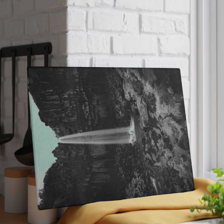 Svartifoss in Black and White - Glass Cutting Board - Visiting This World