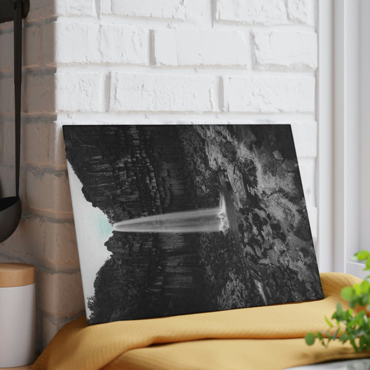 Svartifoss in Black and White - Glass Cutting Board - Visiting This World