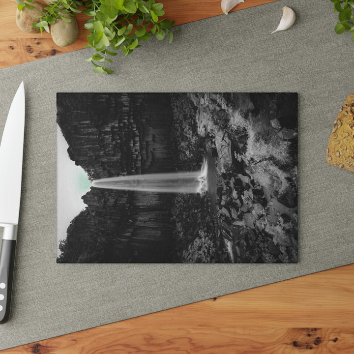 Svartifoss in Black and White - Glass Cutting Board - Visiting This World