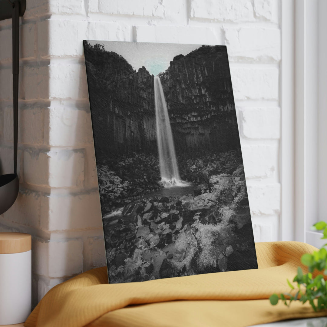 Svartifoss in Black and White - Glass Cutting Board - Visiting This World