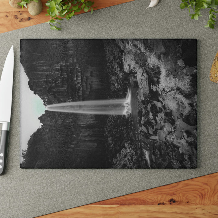 Svartifoss in Black and White - Glass Cutting Board - Visiting This World