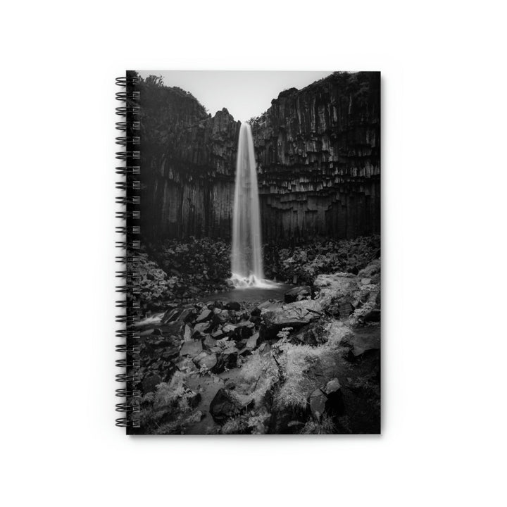 Svartifoss in Black and White - Spiral Ruled Line Notebook - Visiting This World