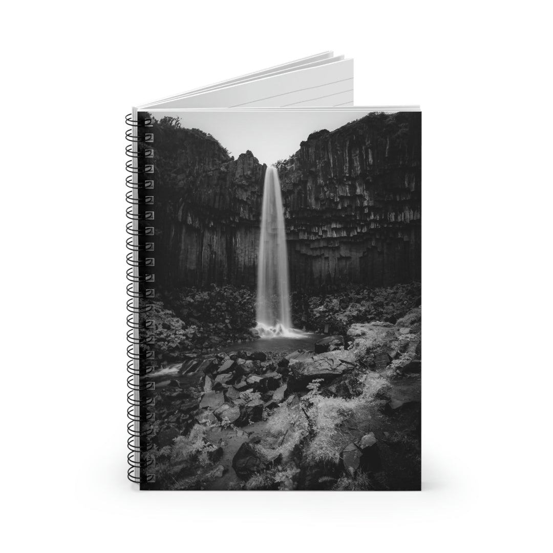 Svartifoss in Black and White - Spiral Ruled Line Notebook - Visiting This World