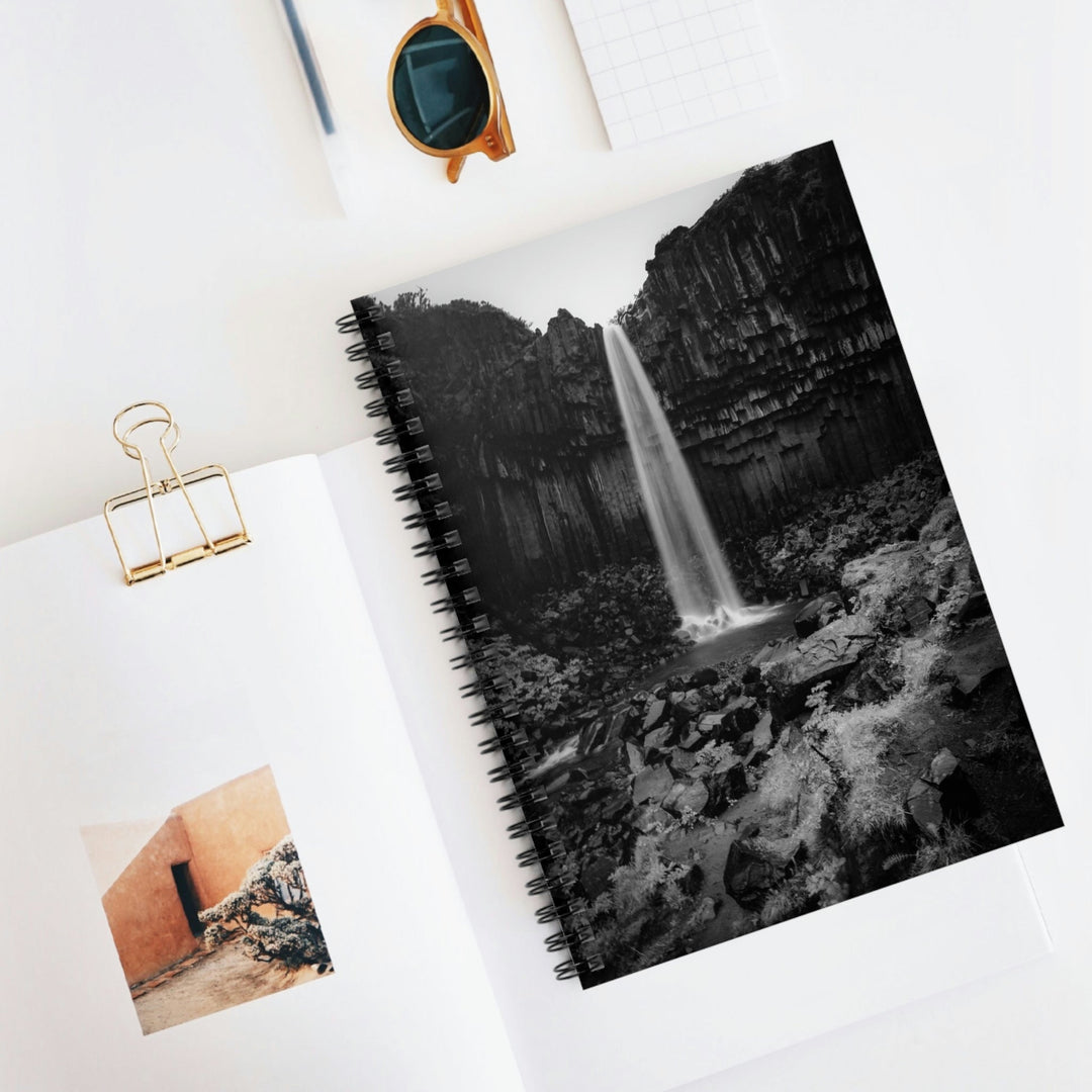 Svartifoss in Black and White - Spiral Ruled Line Notebook - Visiting This World