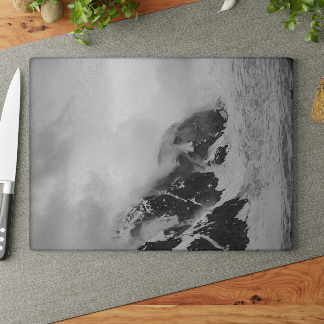 The Mist Descends in Black and White - Glass Cutting Board - Visiting This World