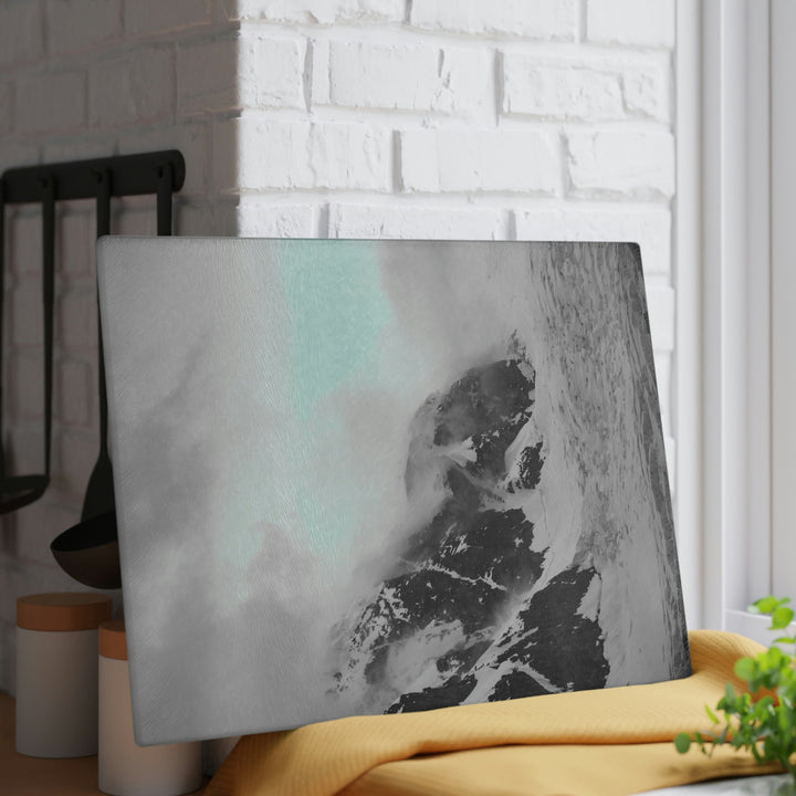 The Mist Descends in Black and White - Glass Cutting Board - Visiting This World