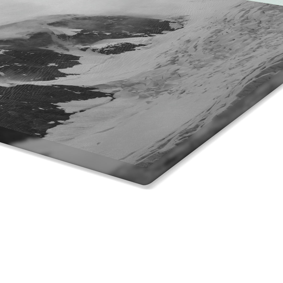 The Mist Descends in Black and White - Glass Cutting Board - Visiting This World