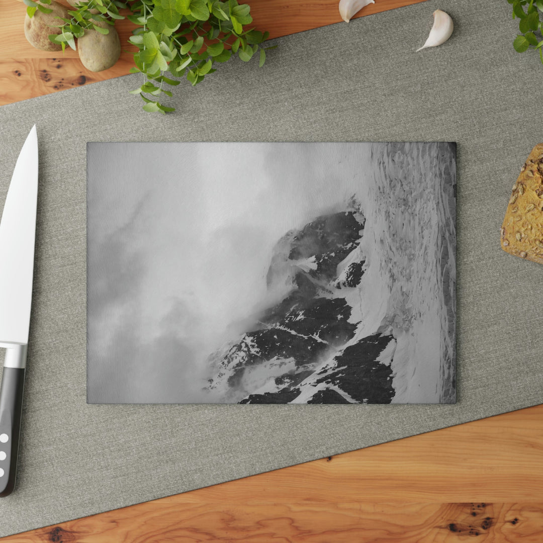 The Mist Descends in Black and White - Glass Cutting Board - Visiting This World