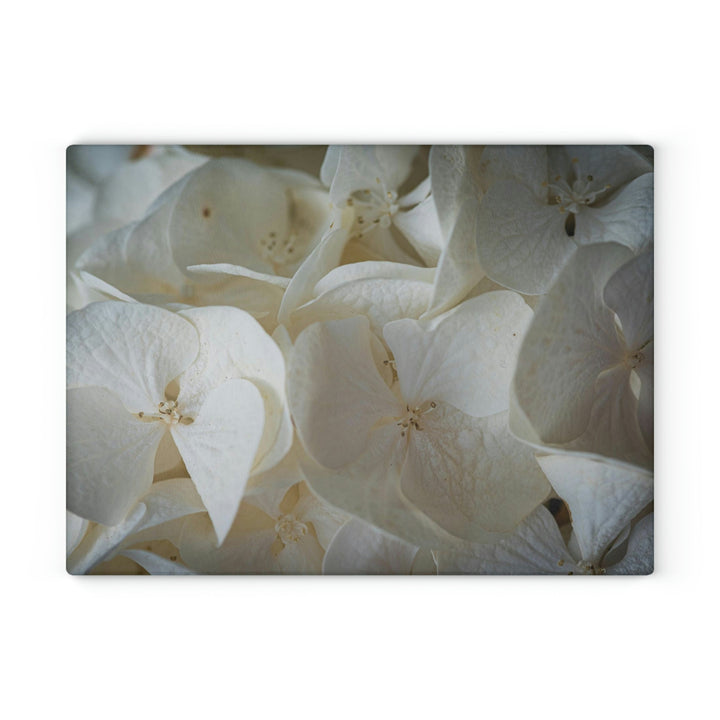 White Hydrangea Detail - Glass Cutting Board - Visiting This World